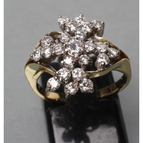 459 - A DIAMOND COCKTAIL RING, the twenty three small round brilliants set to an asymmetric cross-over on ... 