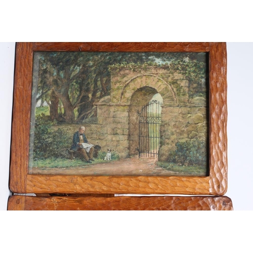 496 - A PAIR OF THOMAS WHITTAKER OF LITTLEBECK ADZED OAK PICTURE FRAMES, unsigned, each containing a signe... 