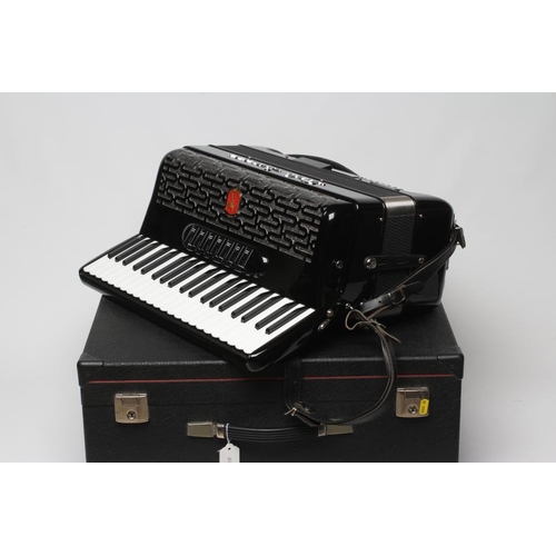 497 - A PAOLO SOPRANI PROFESSIONALE II ACCORDION in black, with one hundred and twenty buttons, leather st... 