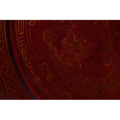 512 - A LARGE VIETNAMESE RED LACQUER BETEL BOX AND COVER, modern, of plain cylindrical form with lift-off ... 