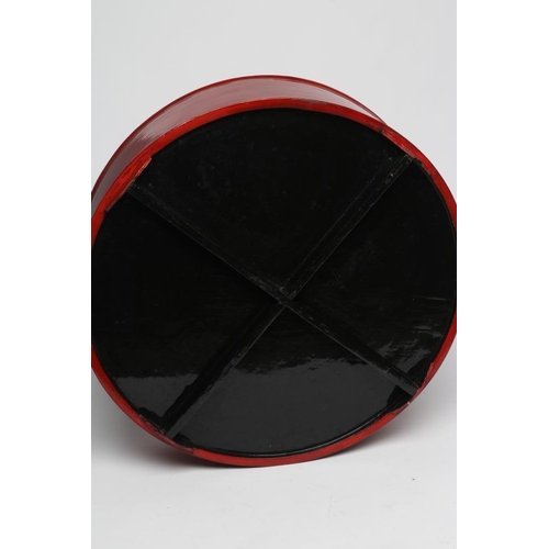 512 - A LARGE VIETNAMESE RED LACQUER BETEL BOX AND COVER, modern, of plain cylindrical form with lift-off ... 