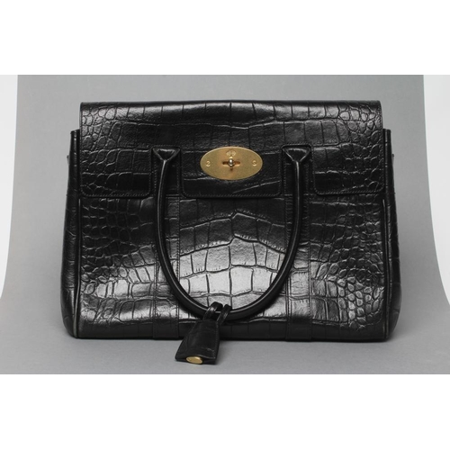 513 - A MULBERRY PRINTED BLACK LEATHER 