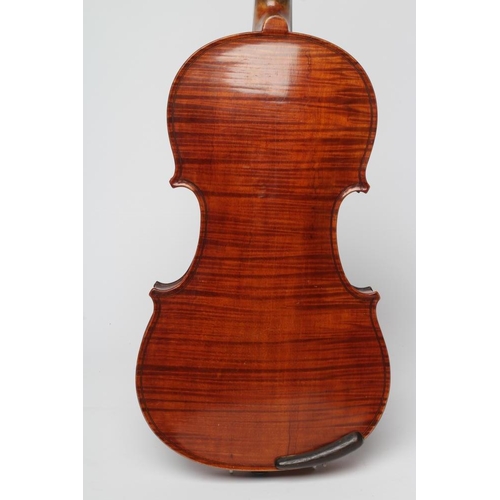 526 - A VIOLIN, the one piece back with inlaid purfling, notched sound holes, rosewood turners, unlabelled... 