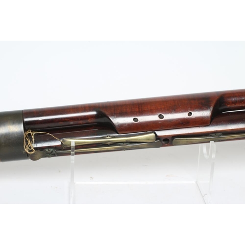 527 - A STAINED WOOD MILLHOUSE BASSOON, c.1800, with brass keys, impressed maker's name, 48