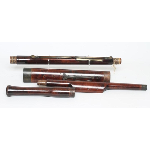 527 - A STAINED WOOD MILLHOUSE BASSOON, c.1800, with brass keys, impressed maker's name, 48