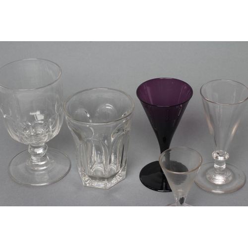 60 - A COLLECTION OF TEN ALE FLUTES AND OTHER GLASSES, late 18th century and later, including a pair of a... 