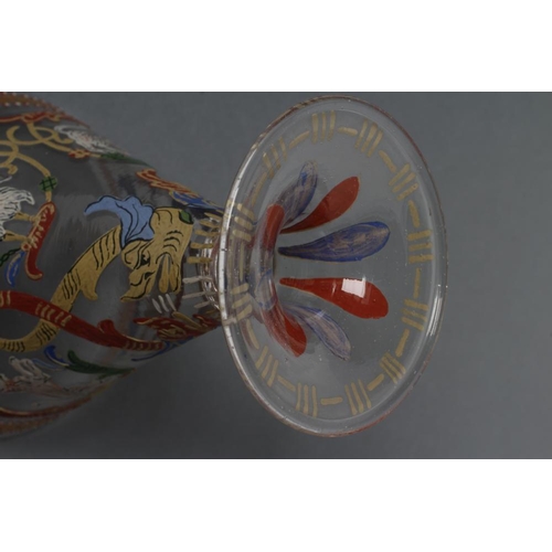 70 - A VENETIAN GOBLET, 19th century, the conical bowl on swept foot, all-over enamelled in colours with ... 