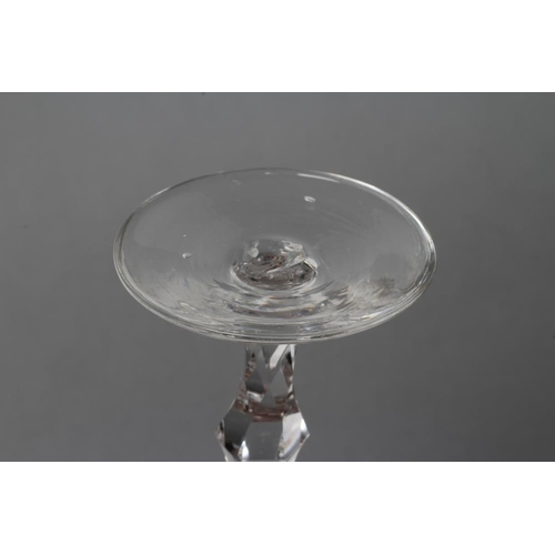 74 - A WINE GLASS, mid 18th century, the round funnel bowl wheel engraved with three sprays of flowers be... 