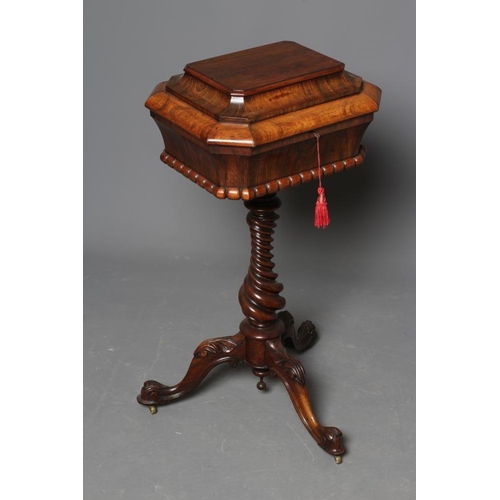 771 - A ROSEWOOD SARCOPHAGUS TEAPOY, early/mid 19th century, the domed lid now opening to a void silk line... 