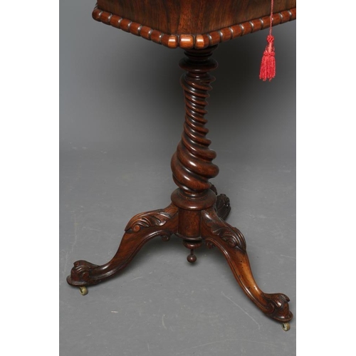 771 - A ROSEWOOD SARCOPHAGUS TEAPOY, early/mid 19th century, the domed lid now opening to a void silk line... 