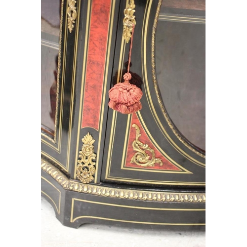 777 - A VICTORIAN EBONISED AND RED TORTOISESHELL CREDENZA of bold serpentine outline with brass inlay and ... 