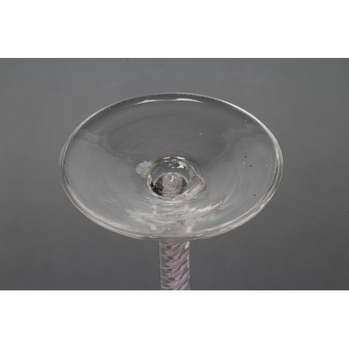 80 - A RATAFIA GLASS, mid 18th century, the panel mould blown conical bowl wheel engraved with a foliate ... 