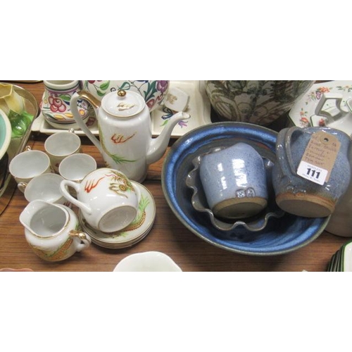 111 - BLUE STUDIO POTTERY AND A DRAGON TEASET