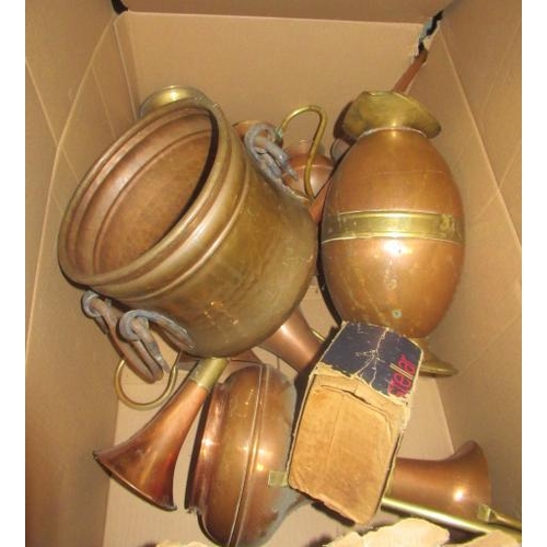 392 - BOX OF COPPER JUGS ETC