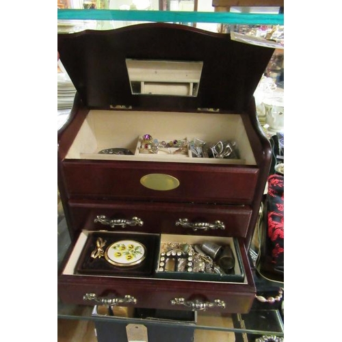 229 - MUSICAL JEWELLERY BOX AND CONTENTS