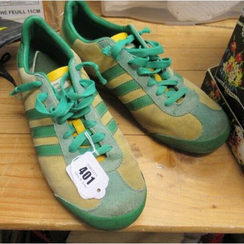 401 - PAIR OF VINTAGE ADIDAS GREEN KICK LEOPARDS ZAIRE TRAINERS