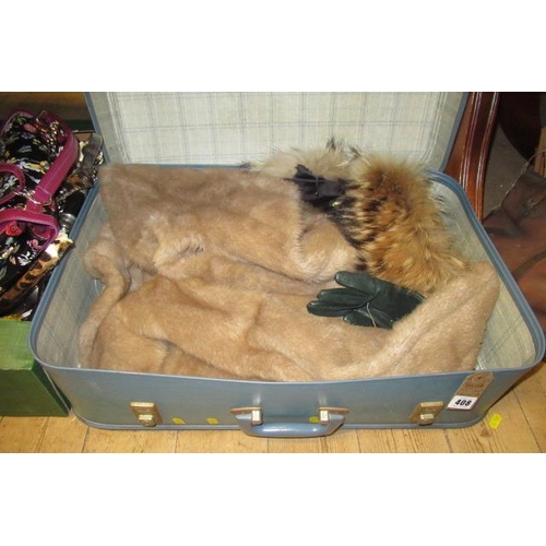 408 - CASE WITH COAT AND GLOVES ETC