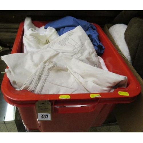 417 - BOX OF TABLE CLOTHS ETC