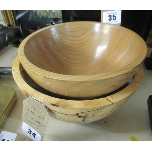 34 - TWO WOODEN BOWLS