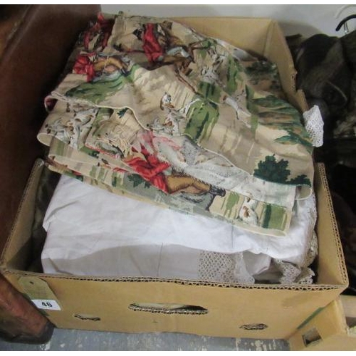 46 - BOX OF MATERIAL INCLUDING SANDERSONS HUNTING FABRIC ETC