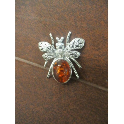 210 - SILVER AND AMBER INSECT BROOCH