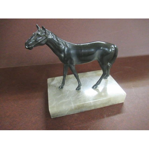 316 - SMALL METAL RACE HORSE ON MARBLE STAND