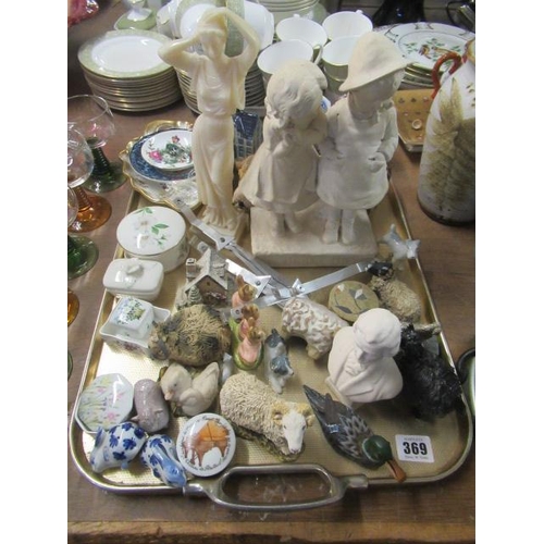 369 - TRAY OF CERAMIC ANIMALS AND FIGURES ETC