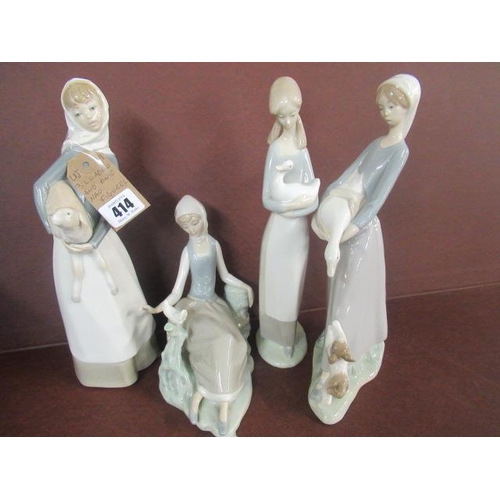 414 - THREE LLADRO AND ONE NAO FIGURES