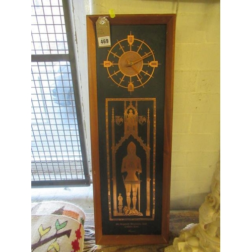 469 - BRASS RUBBING STYLE WALL CLOCK