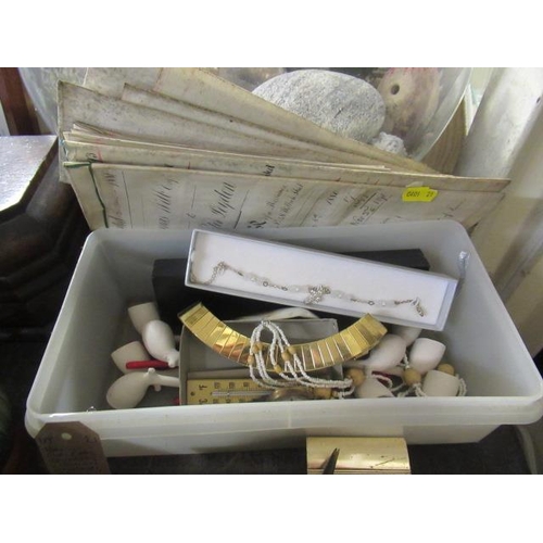 497 - BOX INCLUDING CLAY PIPES  JEWELLERY ETC