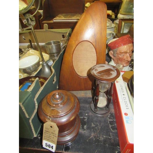 504 - TEAK PHOTO FRAME  EGG TIMER ETC