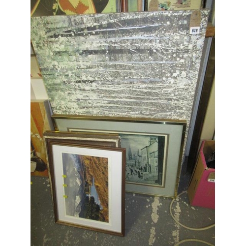 678 - QUANTITY OF PICTURES INCLUDING LARGE WALL CANVAS