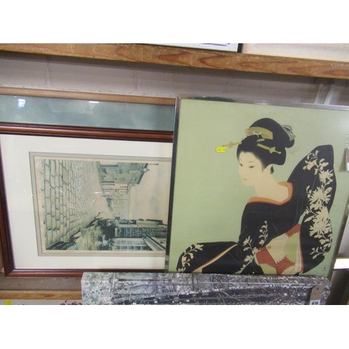 684 - RETRO CHINESE GIRL PICTURE  DAVID SHEPHERD ELEPHANT PRINT AND ANOTHER OF HAWORTH