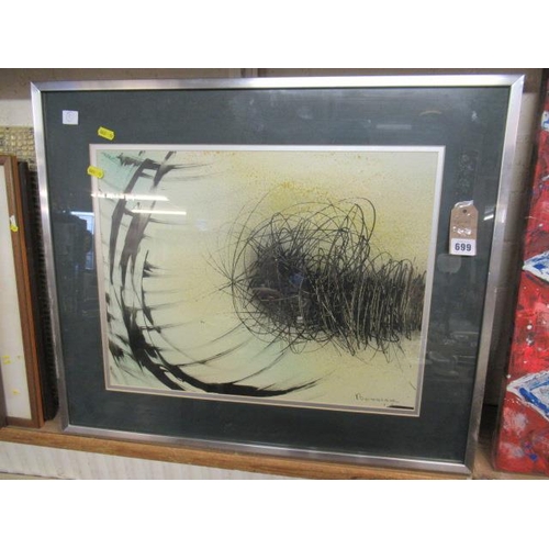 699 - FRAMED WATERCOLOUR  PEN AND INK ABSTRACT PICTURE