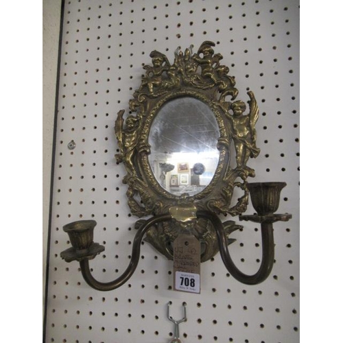 708 - BRASS MIRRORED WALL SCONCE