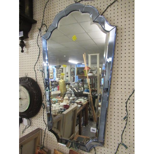 736 - ART DECO STYLE BLUE AND CLEAR GLASS MIRROR