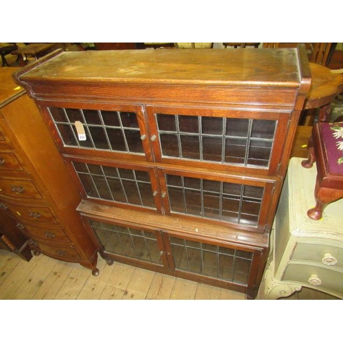 836 - SECTIONAL OAK AND LEADED  BOOKCASE