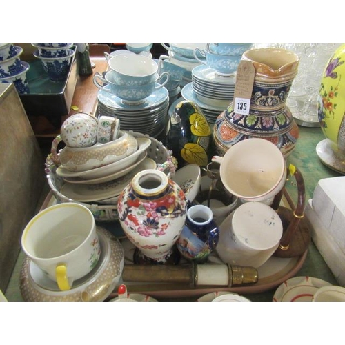 135 - TRAY INCLUDING DRESDEN PORCELAIN BASKET AND WEDGWOOD ETC