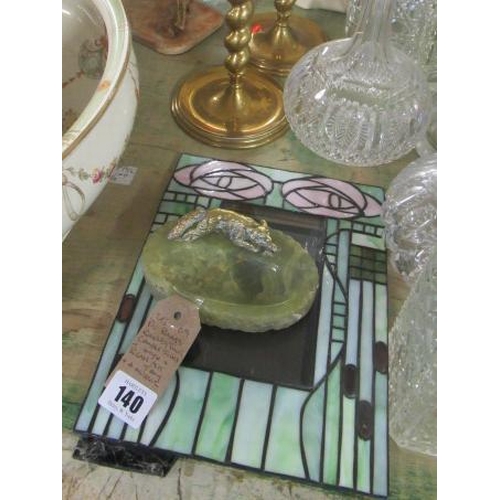 140 - PAIR OF BRASS BARLEY TWIST CANDLESTICKS  PICTURE FRAME AND AN ASHTRAY