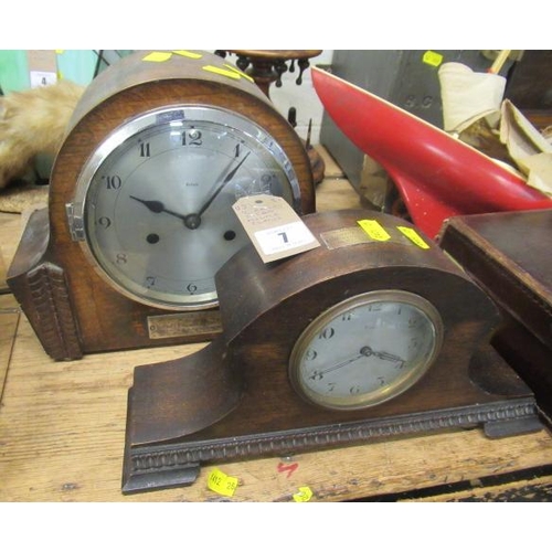 7 - TWO OAK CASED MANTLE CLOCKS