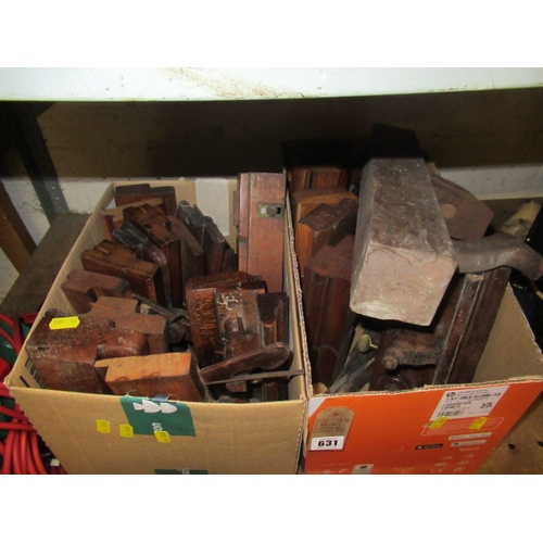 631 - TWO BOXES OF MOULDING PLANES ETC