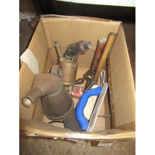 634 - BOX OF TOOLS ETC