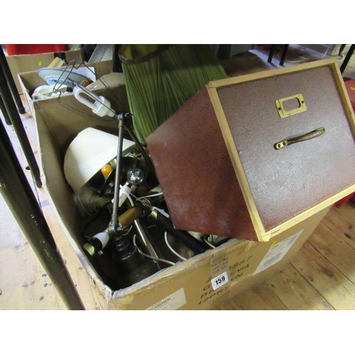 159 - BOX OF TABLE LAMPS AND RETRO FILING BOX