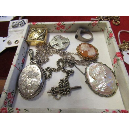 180 - CAMEO BROOCHES AND A RING ETC