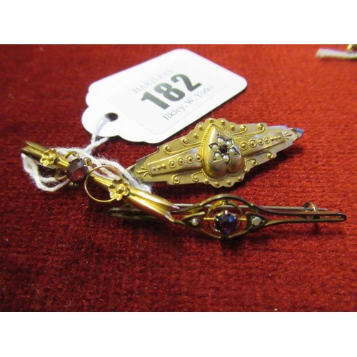 182 - TWO 9CT GOLD BROOCHES AND ANOTHER