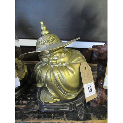 19 - CHINESE BRASS FIGURE ON STAND