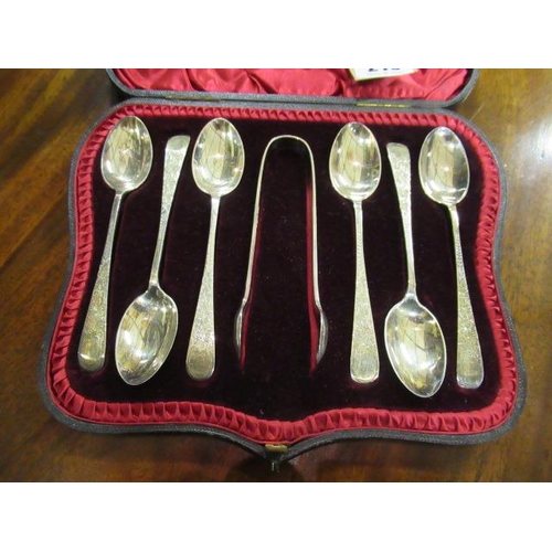 215 - CASED SET OF SILVER TEASPOONS AND TONGS