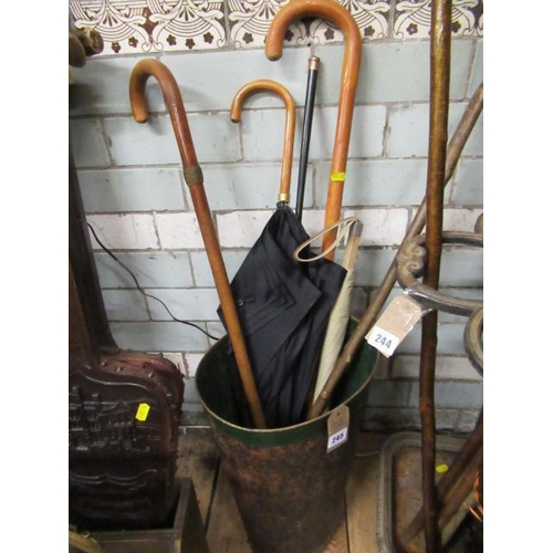 245 - UMBRELLA STAND WITH STICKS ETC