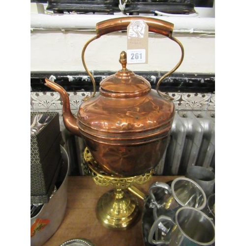 261 - COPPER KETTLE AND BRASS TAZZA