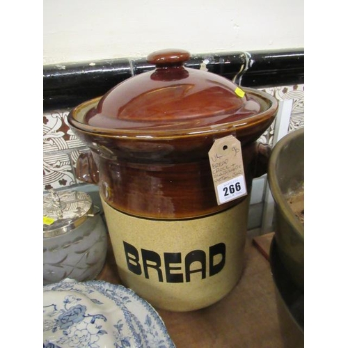 266 - BREAD CROCK AND WHITE METAL JAR